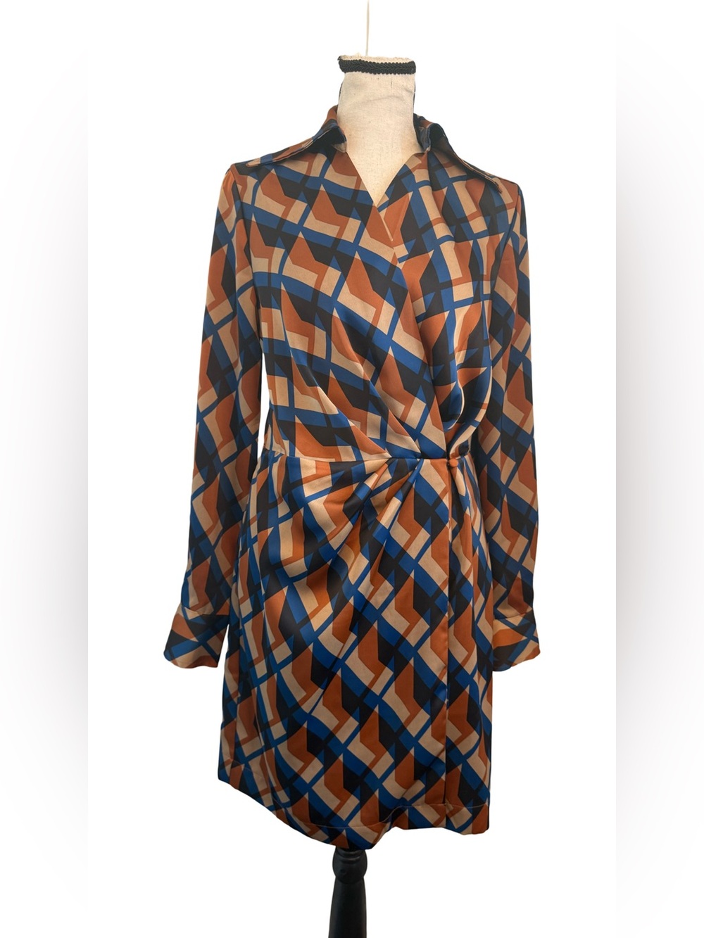 Banana Republic Size 2 Geometric Print Wrap Shirt Dress Blue Rust